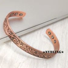 Magnetic Bracelet SOLID COPPER Arthritis Pain Therapy Energy Fashion Cuff Flower