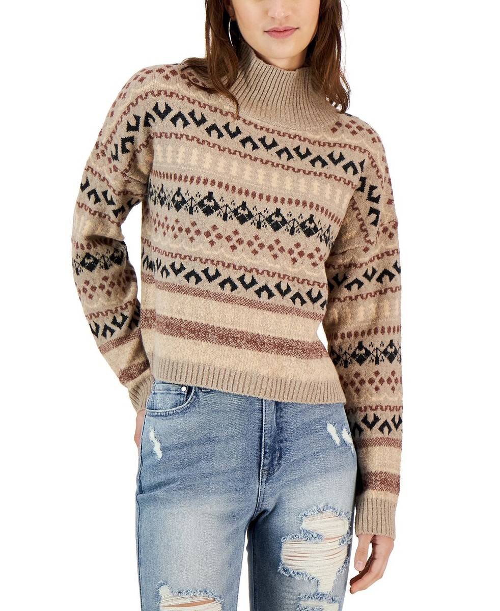 Sugar Moon Women's Juniors' Cozy Fair Isle Turtleneck
