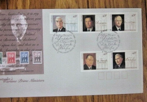 AUSTRALIA WARTIME PRIME MINISTERS 1994  5 STAMP SET  FDC