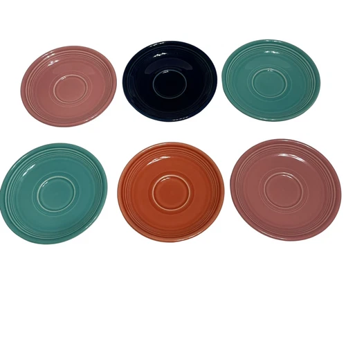 VINTAGE Homer Laughlin Fiesta Saucers Lot 6 Turquoise Mauve Cobalt Blue Cinnabar