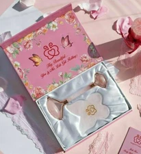3 in 1 Rose Quartz Crystal Jade Roller & Butterfly Gua Sha Facial Skin Care Set