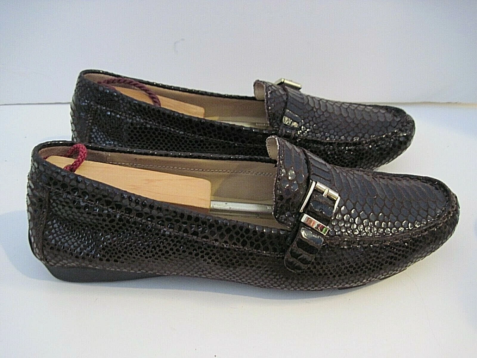 VANS VAN ELI Driving Moccasins Loafers Metallic Brown Snake Front Buckle Size 10 M
