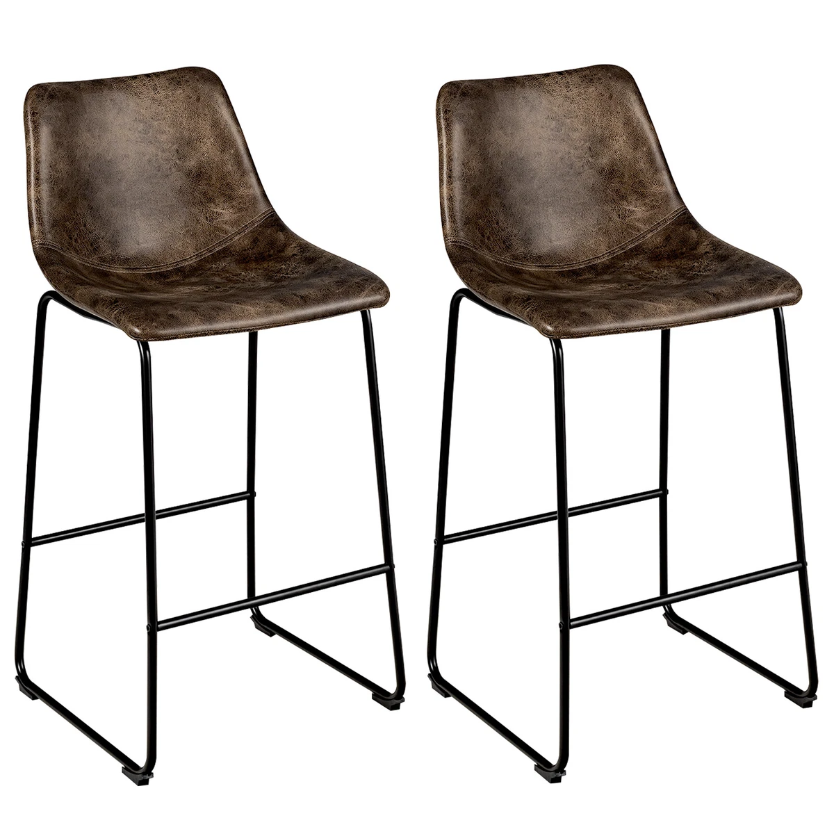 Set of 2 Bar Stool Faux Suede Upholstered Kitchen Dining Chair w