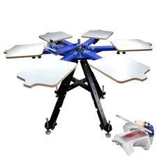Floor 1 Color 6 Station Single Rotating Screen Printing Press Height Adjust New 