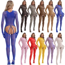 Womens Jumpsuit Open Butt Unitard Comfortable Bodysuit Full-body Bodystockings