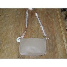 Womens Vegan Leather Crossbody Bag Beige Taupe Striped Strap New