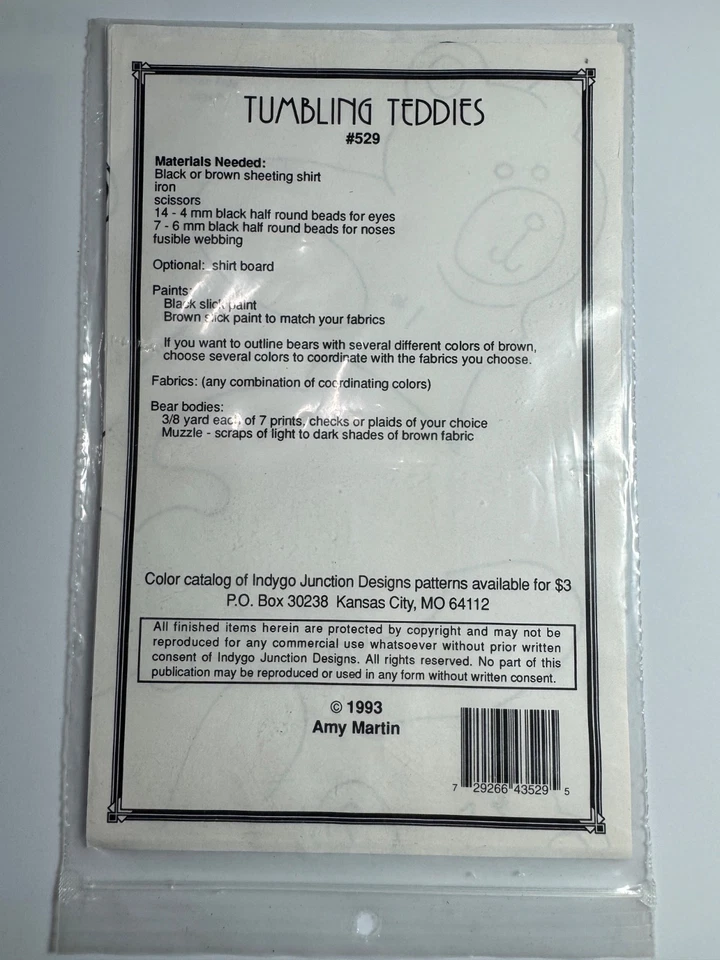 INDYGO JUNCTION, INC. - APPLIQUE PATTERN - TUMBLING TEDDIES - Shirt Applique - Image 3 of 4