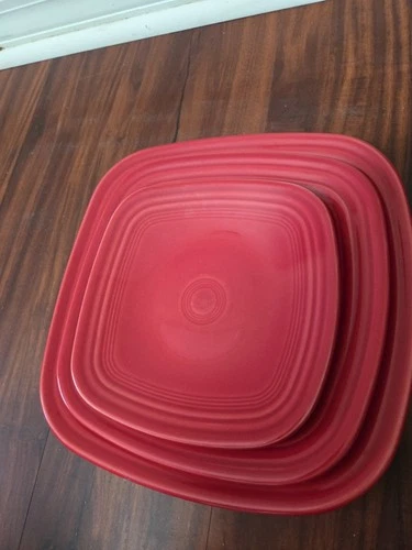 3 Fiesta Square Dinner Plates Poppy 10.5" 8.75" 7.5" Homer Laughlin Fiestaware