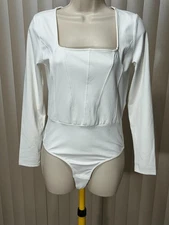 Jenni Intimates by Jennifer Moore Thong Bodysuit S Square Neck White 100139854MS