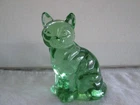 Fenton Green Sitting Cat Glass Figurine 3.75” Collectible