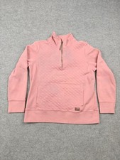 L.L.Bean Sweatshirt Womens Small Petites Pink 1/4 Zip Fleece Pullover Mock Neck