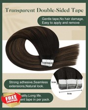 Ugeat Tape In Balayage Hair Extensions Dark Brown 18 Inch 50G