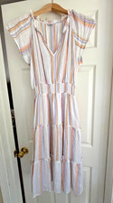 Vestido midi RAILS Amellia a rayas mezcla de lino a rayas Mérida, talla M