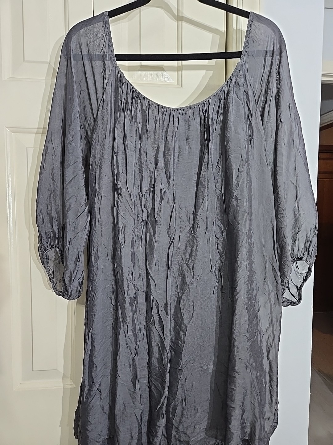 Sofia Gray Crinkle Long Sleeve 100% Seta Silk Dre… - image 2