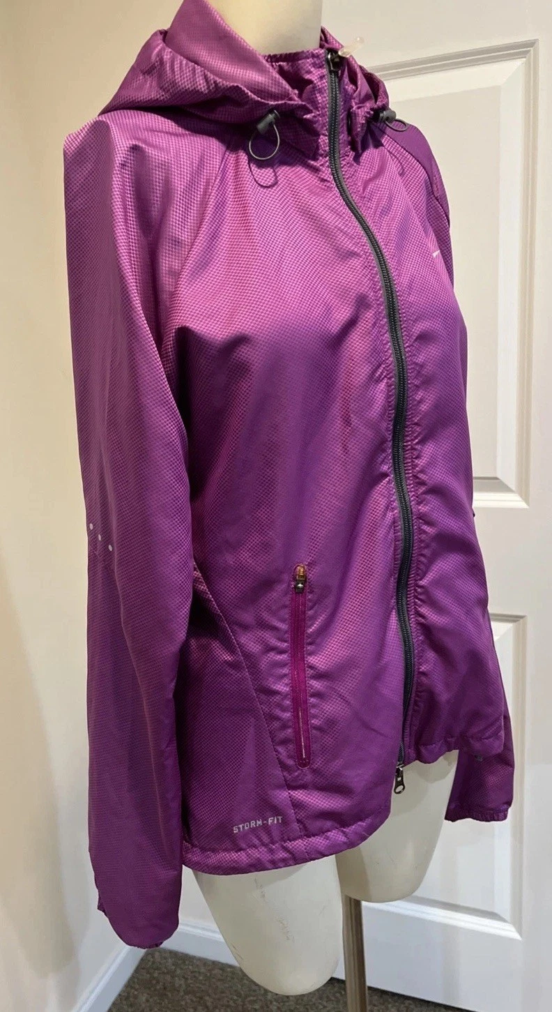 Storm Fit Women's Running Jacket Sz M Purple Windbreaker Zip Up Reflexive Hood