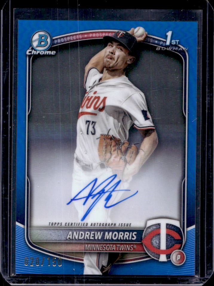 2025 Bowman Andrew Morris Chrome Auto Blue Refractor 1st #20/150 Twins