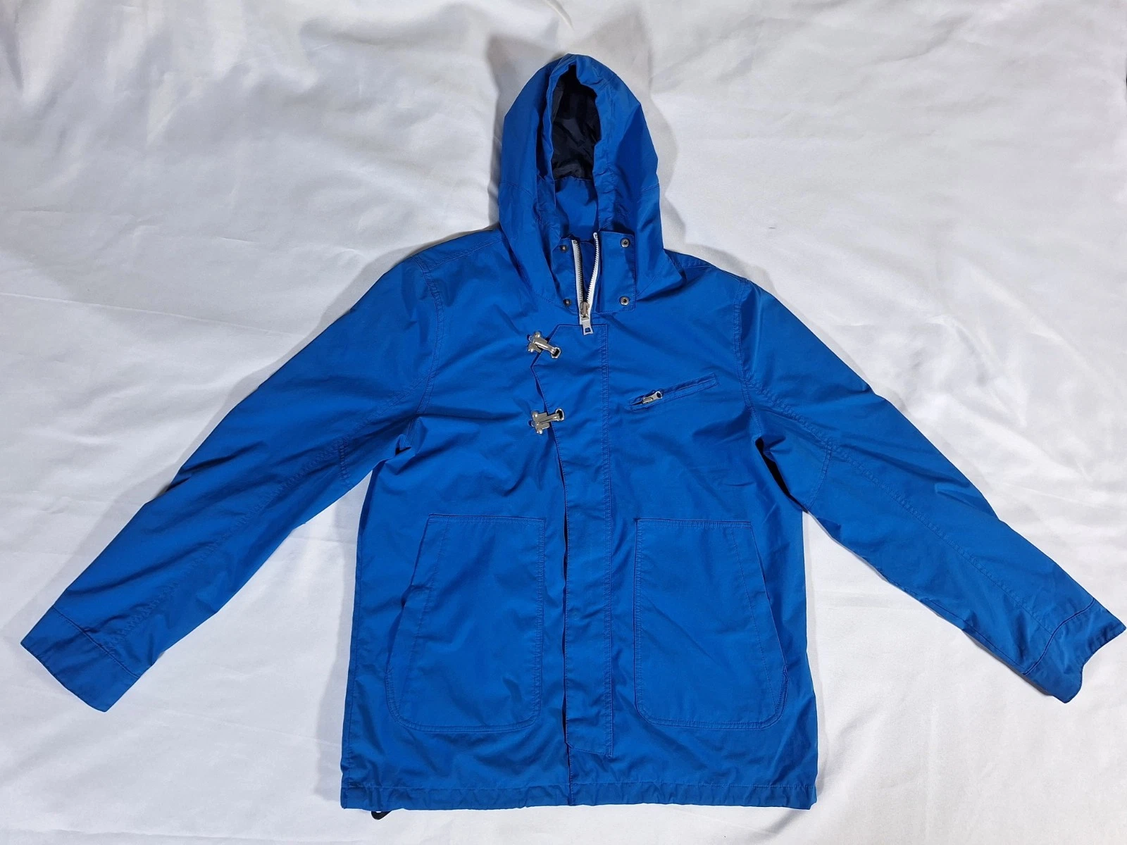 Nautica Hooded Fisherman Rain Jacket, Zip, Snap, Clasp, Men's Size L, Blue