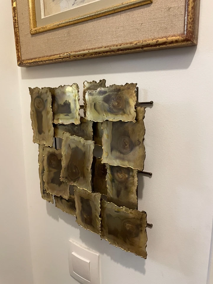 applique brutaliste en métal doré - 1970 - Canada - Signé à identifier - Vintage - Photo 4/4