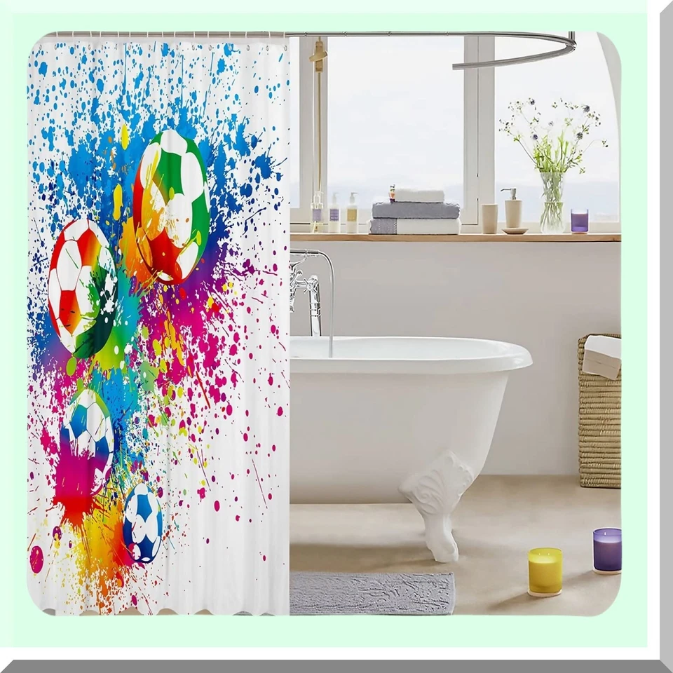 Cortina de ducha de fútbol para niños acuarela tie-dye 72x72 Foto 4 de 4