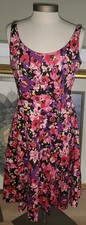Chaps Size 10 Pink Purple Floral Sun Dress Fit' & Flare A-Line Neck Sleeveless