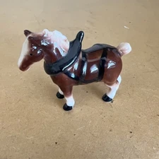 Retired  Hagen Renaker Draft Horse in Harness with Gold Bobs