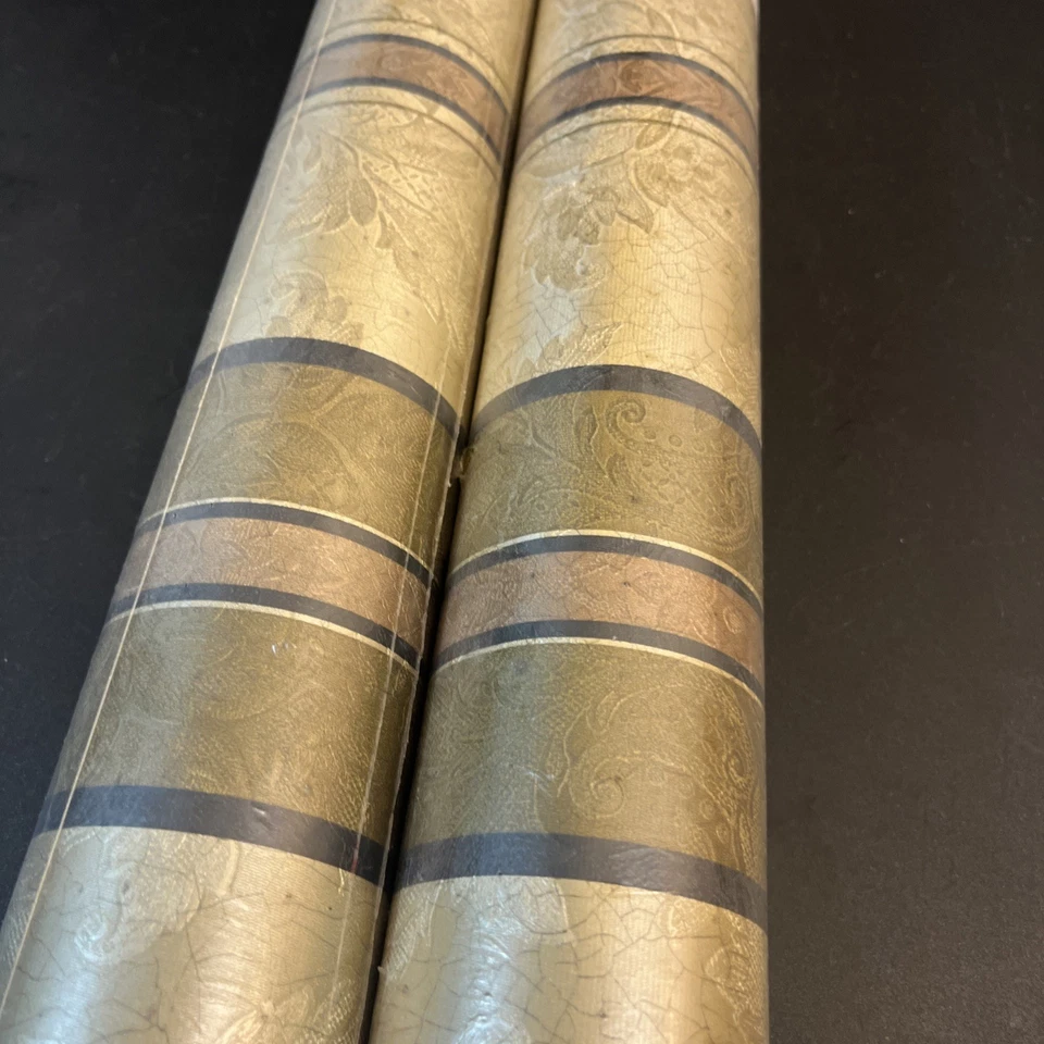 2 Mirage Wallpaper 56 Sq Ft Gold Stripe Tan Stripe Floral Shelf Crafts Bath Lot - Image 2 of 4