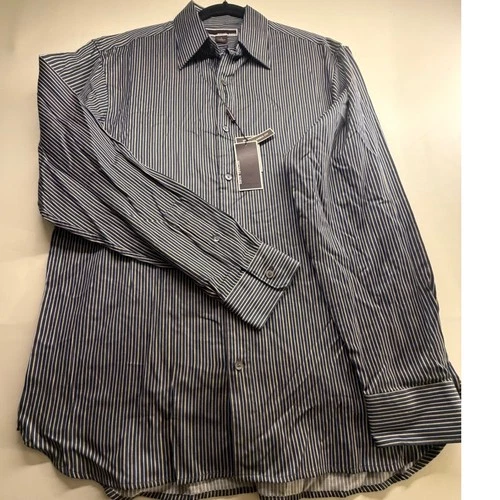 Michael Kors Mens Button Down Shirt Blue Yellow Striped Long Sleeve Size L - product listing photo