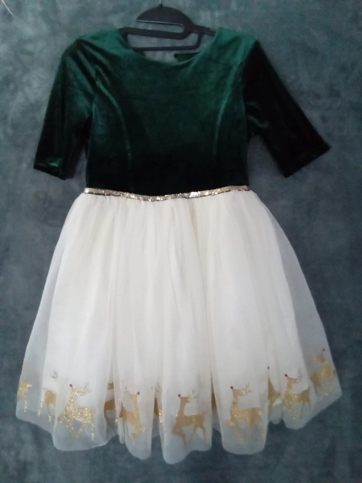 "Lilt" Girls Christmas Special Tutu Dress Sz 14 16 Drk Green W Reindeer On Skirt - Image 4 of 4