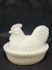 Vintage White Milk Glass Hen On Nest Covered Dish Chicken Farmhouse Decor