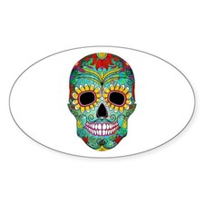 CafePress Colorful Retro Flowers Sugar Skull Sticker Sticker Oval 1327142816