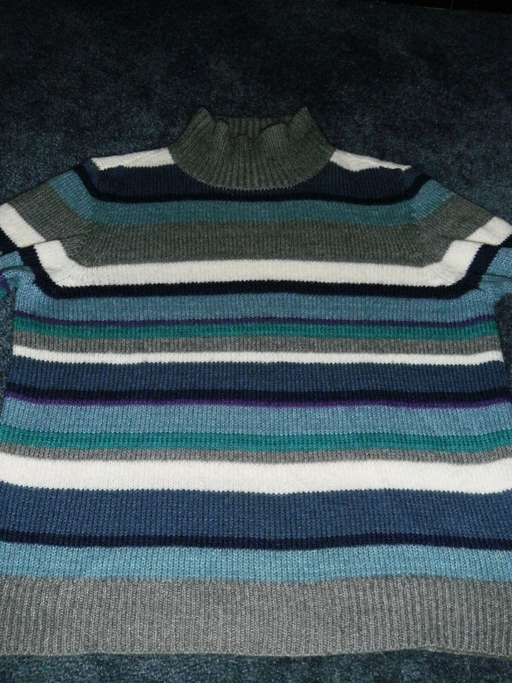 Suéter Chaps Petite Mujer PM Azul Gris Rayas Tejido Cuello Simulado Manga Larga Foto 4 de 4