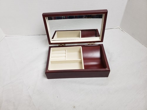 Always & Forever Wooden Mirrored Jewelry Chest 9" x 5.5" x 3" Inlay Top - Picture 3 of 7