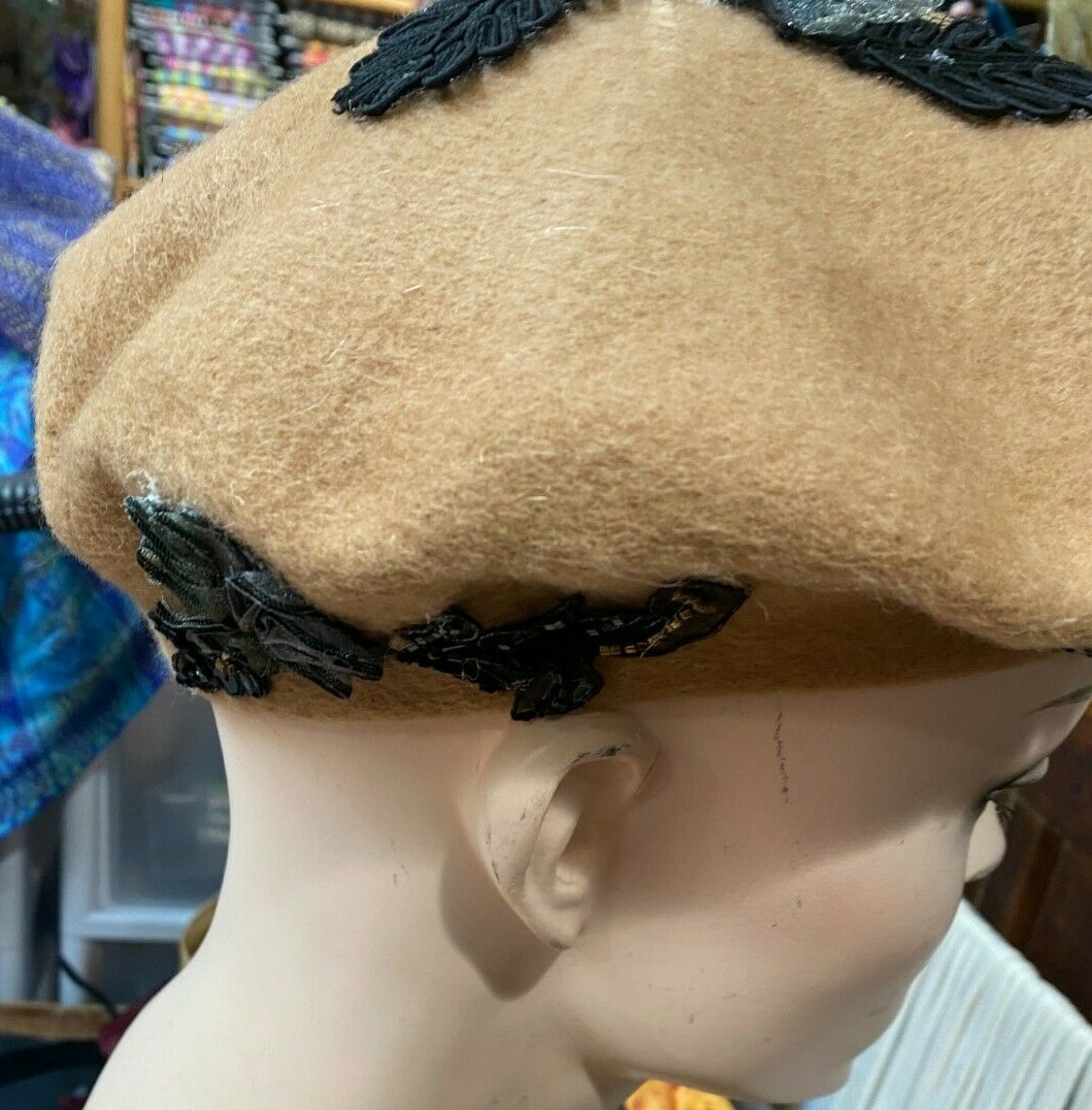 Women\'s Wool Felt Ribbon French Fashion Vintage Millinery Beret Hats Camel vintage beret millinery camel wool appliques one size hat  main image 3