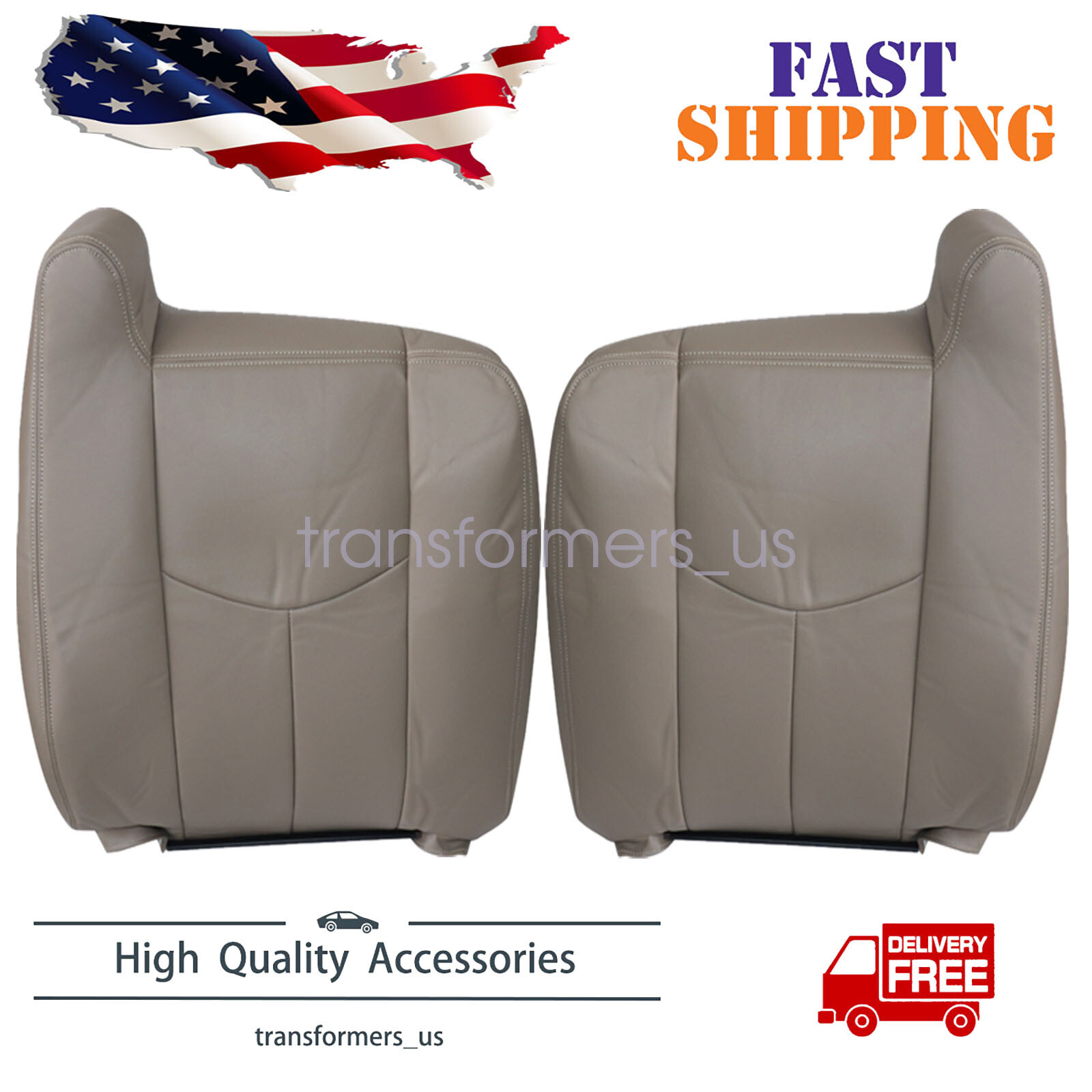 2003 2004 For Chevy Silverado Driver & Passenger Top Replacement Seat Cover Tan