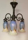 Bradley & Hubbard Ceiling Fixture, Quezal Shades (Tiffany, Steuben, Handel Era)