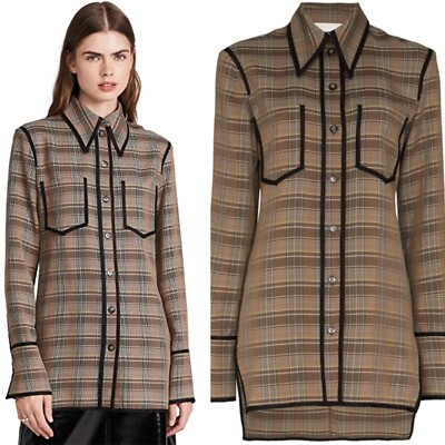 Nanushka Orah Crepe Plaid Shirt Brown Size XXS