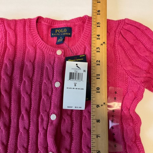 Polo Ralph Lauren Cable Knit Sweater Girls Size 5 Pink Long Sleeve Button Front - Picture 9 of 18