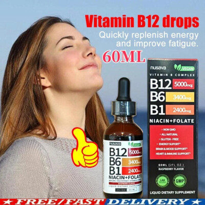 1-5 bottles Vitamin B12 and B6 Liquid Drops, B12 Sublingual Vitamin B Complex