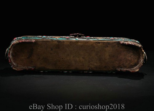 10 " Old Tibet Buddhism Bronze Inlay Turquoise Gem eight treasures Jewelry Box - Picture 2 of 9