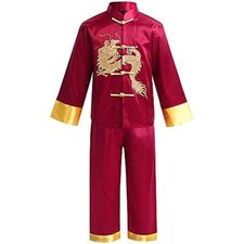 Boys Satin Embroidered Dragon Tang Uniform Traditional Chinese Kung Fu