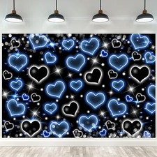 7x5ft Blue Heart 2000s Backdrop Valentine's Day Old School Love Party Prop