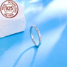 925 Sterling Silver Cubic Zirconia CZ Round Wedding Band Ring Fashion Brand Gift