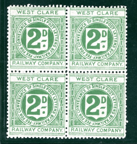 GB Ireland WCR Railway Letter Stamp 2d *WEST CLARE* (1891) BLOCK Mint MNH RSB161 - Picture 4 of 6