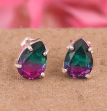 Bio Tourmaline Gemstone Jewelry 925 Silver Stud Earrings Birthday Gift For Wife