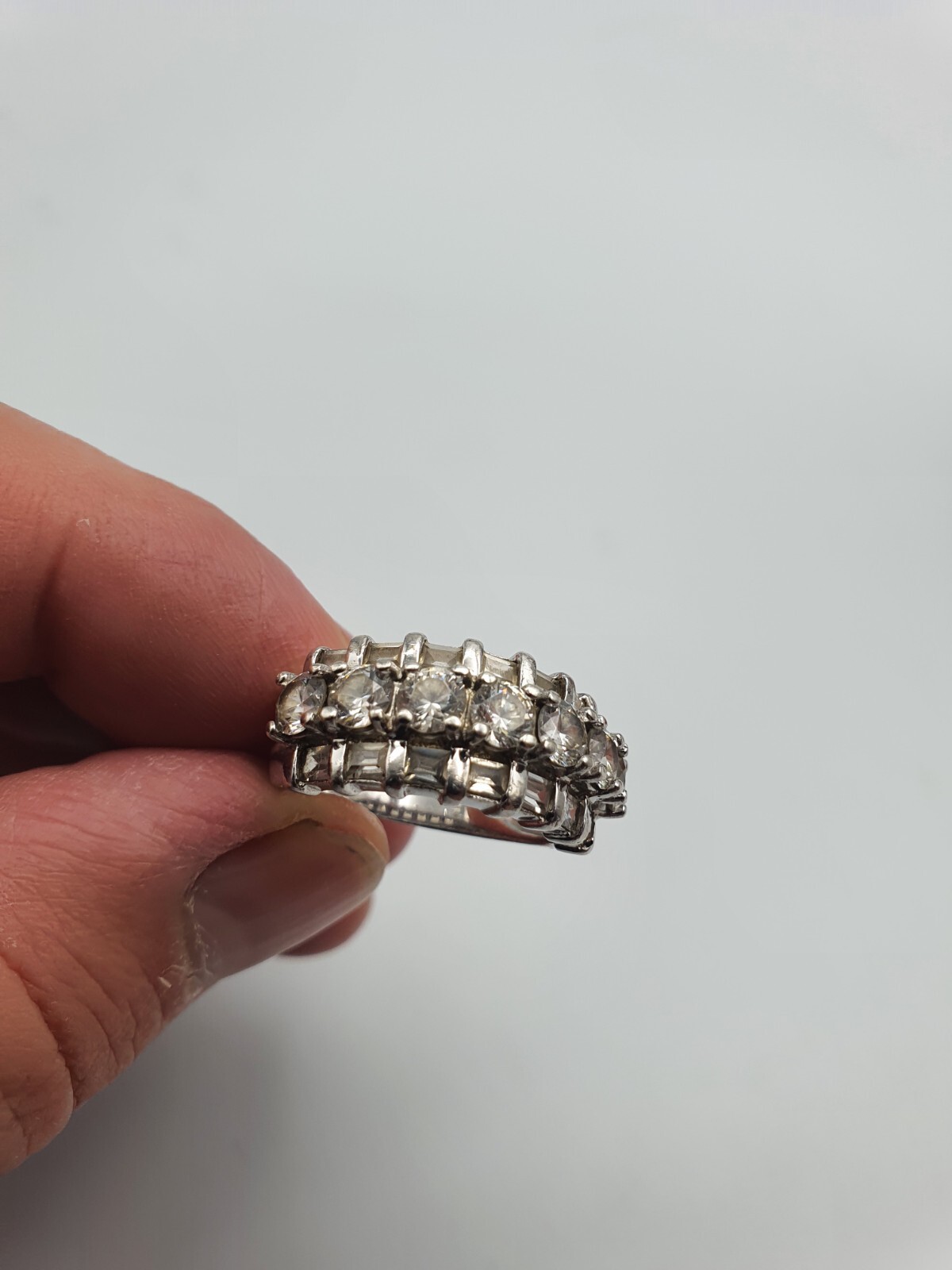 Solid Silver & Clear Stone Ring Size O - image 5