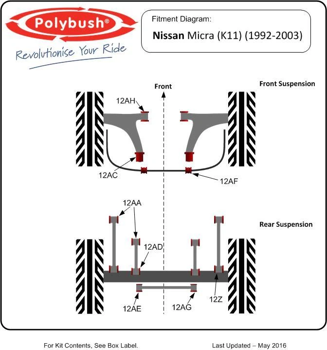 Juego de arbustos de vehículo Polybush para Nissan Micra K11, 1992-2003: kit154 Foto 2 de 2