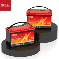 2PCS 12V 100AH LiFePO4 Deep Cycle Lithium Battery for RV Marine Off-Grid Solar