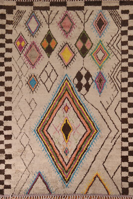 Geometric Moroccan Berber Wool Plush Oriental Handmade Living Room Area Rug 8x10
