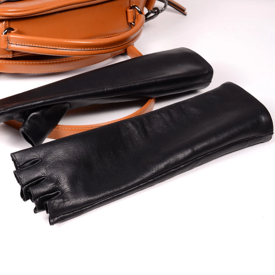 Women's Real Leather Semi-finger Fingerless Party Evening Opera/Long Gloves - Image 4 of 4