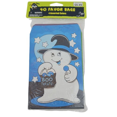 VTG Halloween Ghost  Boo Treat Bags 40 Loot Bags Trick-or-treat 4 Colors NOS - Afbeelding 1 van 2